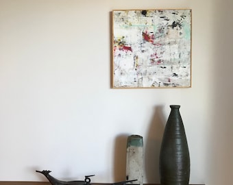 Abstract encaustic (beeswax & damar resin) painting on birch panel, 12&quot;x 12&quot;
