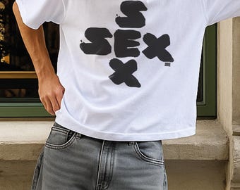 セックス ユニセックス コットンTシャツ - Y2K トレンド グラフィックTシャツ