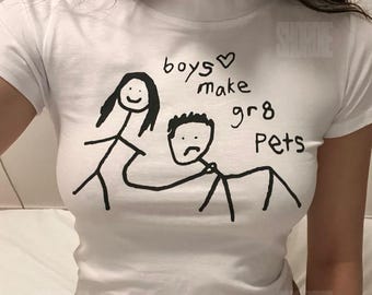 Boys Make Great Pets Baby Tee - Funny Women's Graphic Top, Bratty Slogan Tee, Y2K Crop