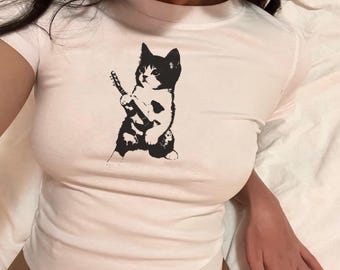 Rockstar Kitten Baby Tee– Y2K Grunge Retro Style Graphic Shirt