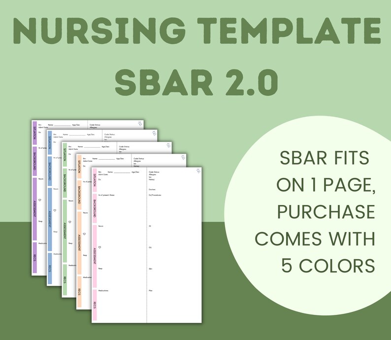 SBAR 2.0 Template for Nurses, Nursing Students, New Grad Rns [5 COLORS] - Etsy