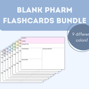 Leere farbige Pharm Flashcard Lernvorlage, KrankenpflegeStudent Pharmakologie Medikament Flash Card Bundle, 9 Farben