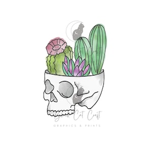 Watercolor Skull Planter Graphic