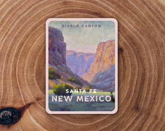 Pegatina de Santa Fe, Nuevo México / Juego de pegatinas de viaje / Paisaje del Cañón Diablo / Pegatina del desierto, Oeste de EE. UU., Pintura al óleo original, Vinilo mate