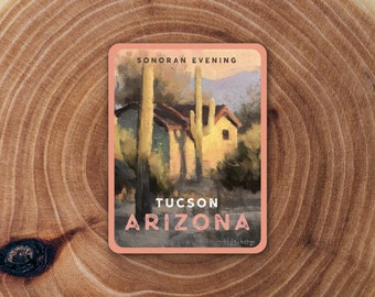 Tucson Arizona Sticker | Sonoran Desert Western USA | City Travel Sticker | Cactus Sticker, Pueblo, Saguaro Desert Landscape, Matte Vinyl