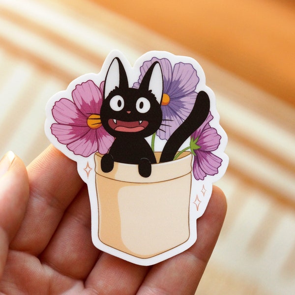 Pocket Cat Jiji Sticker | INSPIRED BY Kiki's Delivery Service | Black Cat Sticker | Anime Art | Ghibli Inspired Sticker | Waterproof Vinyl