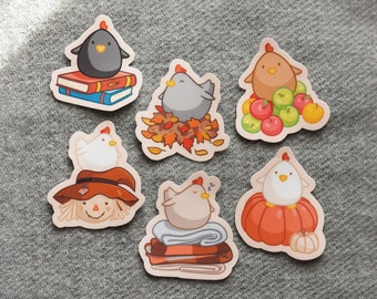 Niedliche Herbst Küken Mini Sticker! 3er oder 6er Pack | Kuscheliger Herbst Kürbis Blätter, Decke, Vogelscheuche, Buch/Lesung, Bauernhof | Vinyl Aufkleber