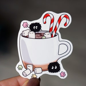 Festive Hot Chocolate Soot Sprites | Studio Ghibli Stickers | Totoro Stickers, Spirited Away Stickers | Cute Stickers | Waterproof Vinyl
