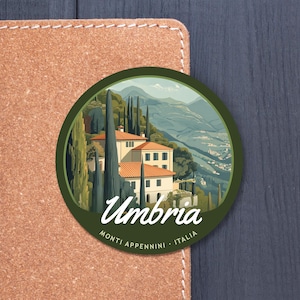 Pegatina de la región de Umbría, Italia / Pegatina de viaje por el mundo, regalo / Recuerdo de los Apeninos, condado italiano / Explorar, paisaje, vinilo mate brillante