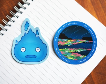 Blue Flame and Howl&#39;s Moving Castle Quote Sticker | Fire Demon, Calcifer, Sophie Quote | Waterproof Vinyl Stickers | Studio Ghibli Inspired