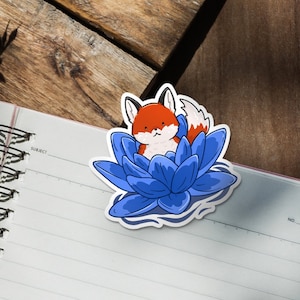 Kawaii Fox Sticker! Cute Fox in Blue Lotus Flower | High Quality Cute Stickers | Waterproof Vinyl Stickers | Kawaii Stickers | Lofi Stickers