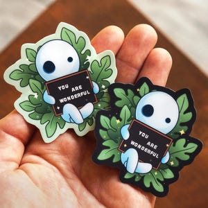 Inspirational Kodama Vinyl Sticker | Cute Anime Sticker | INSPIRED by Ghibli&#39;s Princess Mononoke forest spirits | Tree Spirit, Soot Sprites