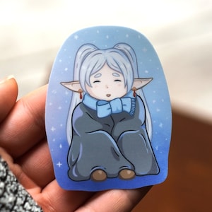 Cozy Frieren Elf Sticker | Inspired by Frieren Beyond Journey&#39;s End | Anime Chibi Sticker | Himmel the Hero | Sousou No Frieren | Waterproof