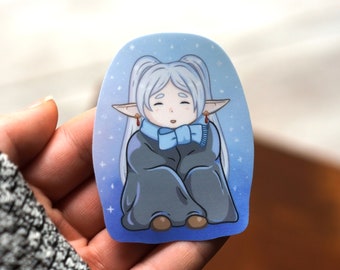 Acogedora pegatina Frieren Elf / Inspirada en Frieren Beyond Journey's End / Anime Chibi Sticker / Himmel el héroe / Sousou No Frieren / Impermeable