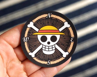 Adesivo bussola pirata ispirato a One Piece / The Grand Line, East Blue, Straw Hats, Jolly Roger / Vinile lucido opaco ispirato agli anime