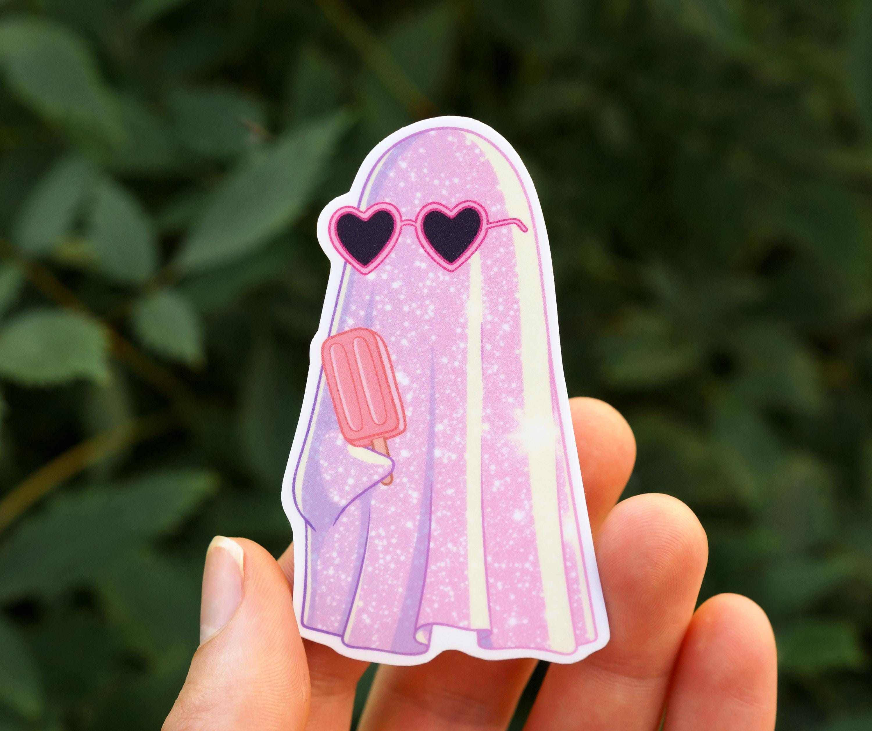 Sparkly Pink Cat Ghost Sticker | Cute Girly Halloween Fall Sticker ...