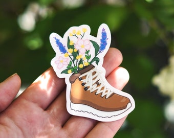 Floral Hiking Sticker | Nature Lover Sticker | Wildflowers Flower Sticker | Gift for Nature Lover | Outdoorsy Sticker | Waterproof Vinyl