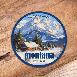 Montana State Aufkleber | USA Sticker | Wildtiere Natur Gemälde | Berge, Landschaft, Erkunden, Matte Vinyl wasserfest Kunstwerk