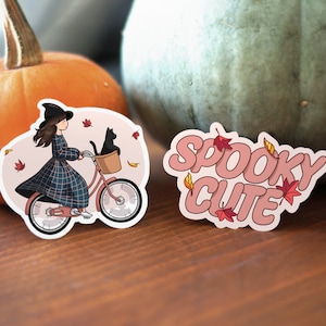 Cute Witch Bicycle & Black Cat Sticker | Spooky Cute | Halloween Autumn Fall Themed Sticker Waterproof Vinyl Stickers | Kiki&#39;s Delivery