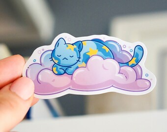 Dreamy Cat Sticker on Clouds with Stars! | Kawaii Cat Stickers | Cute Stickers | Dreamy Stickers | Waterproof Vinyl | Animal Stickers