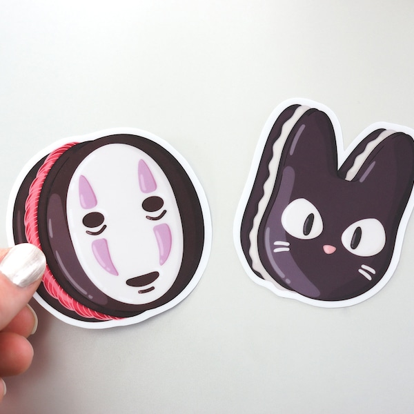 Cute No-Face & Jiji Macaron Stickers | Studio Ghibli Stickers | Spirited Away | Kikis Delivery Service | Kawaii Stickers | Waterproof Vinyl