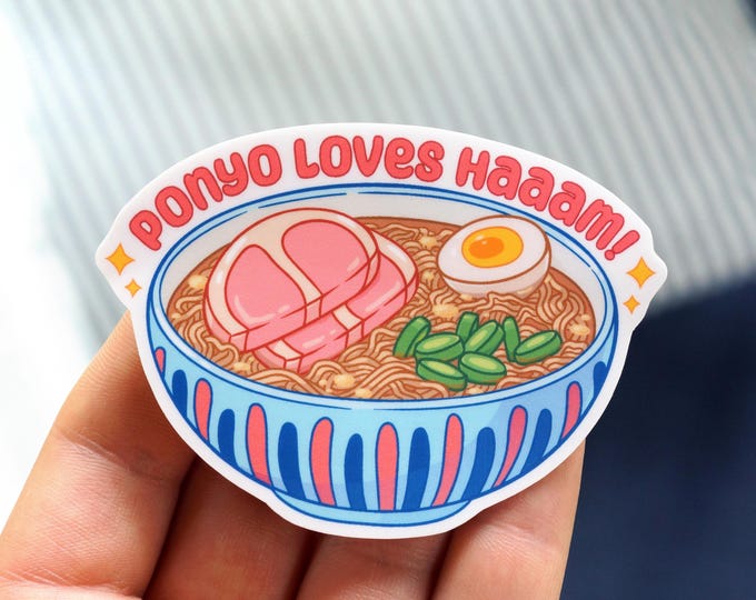 Ponyo Loves Ham Sticker! | INSPIRED by Studio Ghibli Anime | Ramen Lover, Noodles, Manga, Kawaii, Sosuke, Matte or Gloss Vinyl Sticker Art