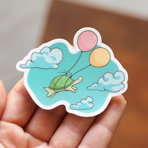 Adorable Flying Turtle Sticker | Matte Gloss Vinyl Laptop Sticker, Waterproof | Gift for Girls, Kawaii Animals, Cute Cartoon Animal Sticker