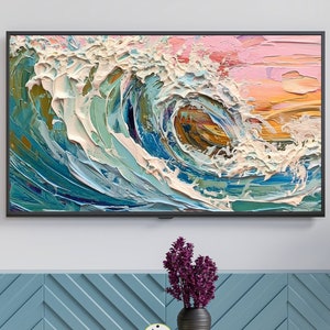 Samsung Frame TV Art Collection, Amazing Oil Painting Ocean Wave Art, Abstract TV Art, Seascape, Beach Scene, Art for Frame TV