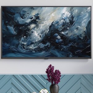 TV Frame art, , Blue Abstract Oil Painting, digital download, samsung frame tv, tv wallpaper, Wall Art, Art for Frame TV