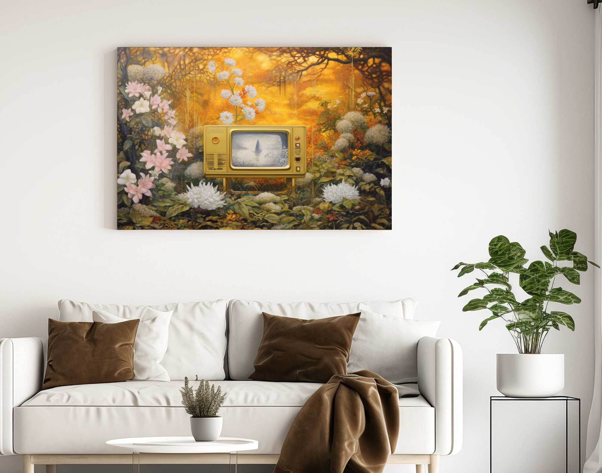 Vintage TV in Garden Wall Art Ready to Hang Home Decor Etsy
