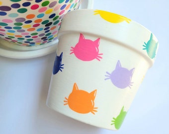 Rainbow Cats Pot | Hand Painted Plant Pot