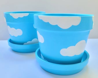 Blue & White Clouds Pot | Hand Painted Plant Pot