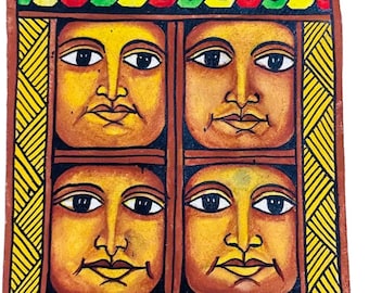 革に手描きされたエチオピアの文化と宗教の芸術作品、正統派ペイントのポストカード