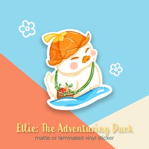 Ellie : le canard audacieux autocollant en vinyle découpé | Canard tulipe | Adorable autocollant laminé mat kawaii, agenda, ordinateur portable, décoration