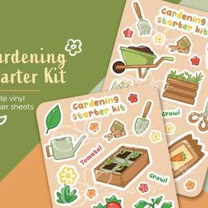 Arkusz naklejek na wiosnę z winylu Kiss-cut Starter Gardening Plants | Warzywa ogrodowe, pomidory i marchewki | śliczne matowe naklejki, zestaw, planer, dekoracja