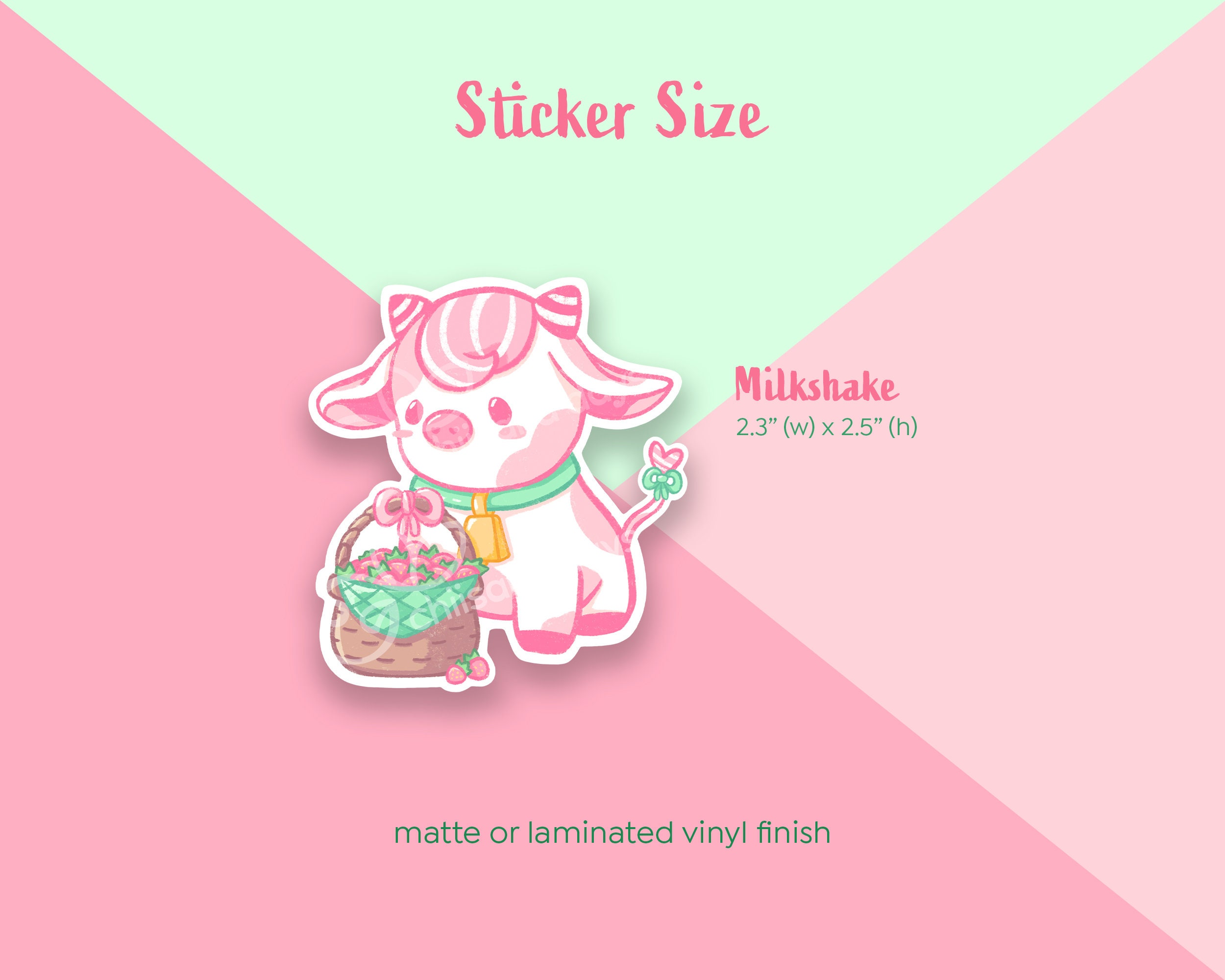 Milkshake the Strawberry Cow Vinyl Sticker | Kawaii Animal Journaling ...