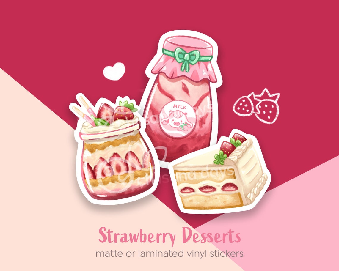 Strawberry Cake Dessert Vinyl Sticker | Delicious Foodie Stickers - Etsy