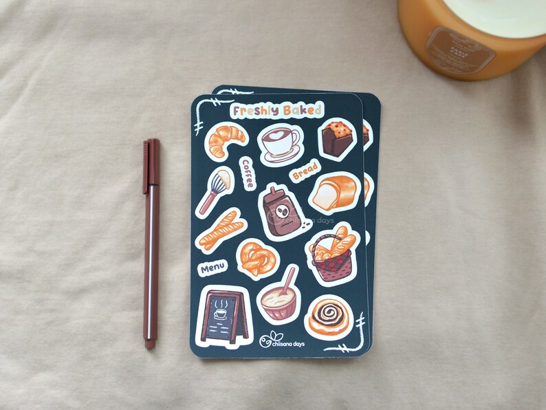 Bakery Cafe Matte Vinyl Sticker Sheet | Coffee, Bread, Pastries ...