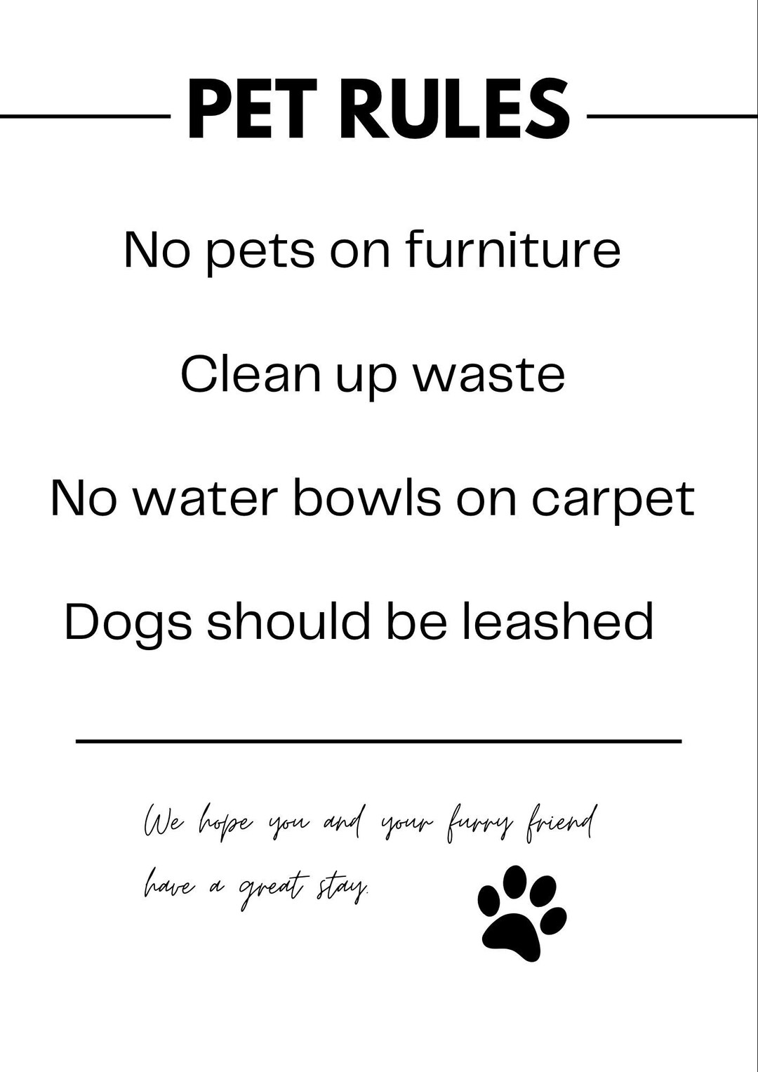 Minimalist Airbnb Pet Rules Printable Sign Etsy
