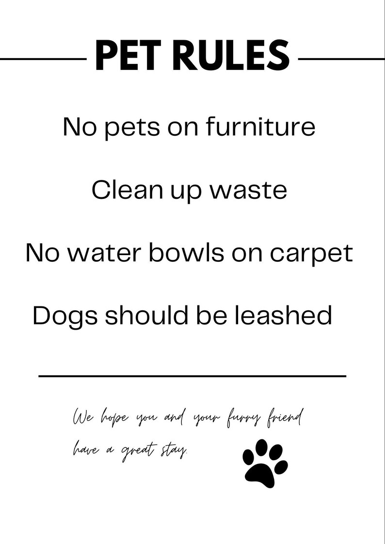 Minimalist Airbnb Pet Rules Printable Sign Etsy