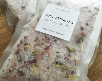 Soul Sessions Aromatherapy bath soak with nourishing salts, essential oils, and botanicals