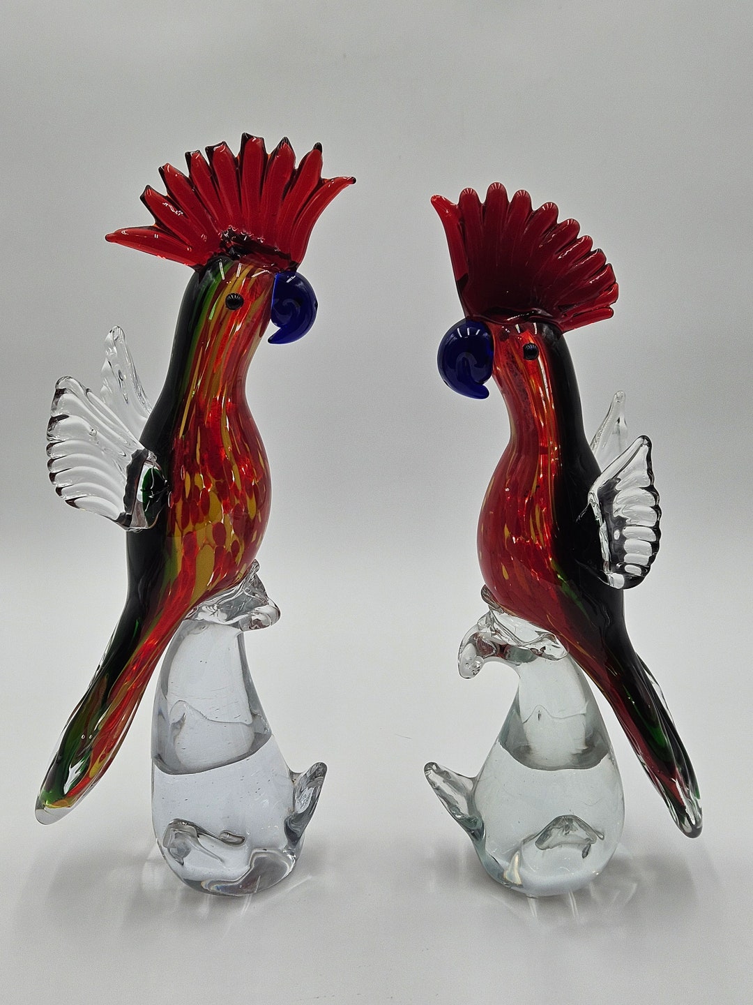 Pair of Vintage Hand Blown Glass Parrots Etsy