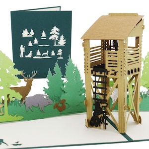design3dkarten® Pop-up Karte Jäger Geschenk, 3D Geburtstagskarte für Jäger zur Jagd, Jagdprüfung, Jagdschein o. Gutschein, für Förster