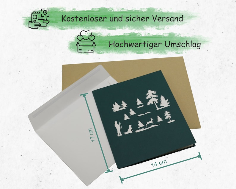 design3dkarten® Carte pop-up pour chasseur, carte d'anniversaire 3D pour chasseurs, test de chasse, permis de chasse ou bon d'achat, pour forestiers image 7