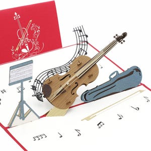 design3dkarten® Carte pop-up Violon, idéale comme bon musical pour un concert, un opéra ou comme cadeau spécial pour les musiciens et les violonistes