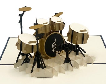 Pop-up kaartdrums - verjaardagskaart voor drummers, rockbands of als geldgeschenk voor muzikanten