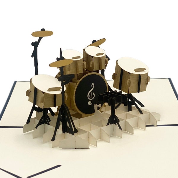 Pop-up card drums - birthday card for drummers, rock bands or as a monetary gift for musicians