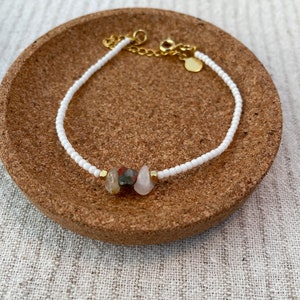 Pearl bracelet with natural gemstones | Unakite, rose quartz and citrine | Glass beads | 24k gold plated