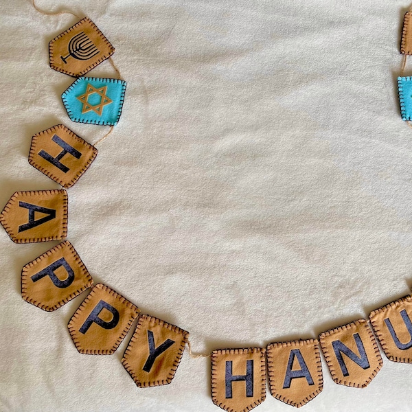 Happy Hanukkah Banner | Felt Banner | Hanukkah Garland | Hanukkah Menorah | Star of David | Jewish Holidays | Holiday Decoration | 75 inches