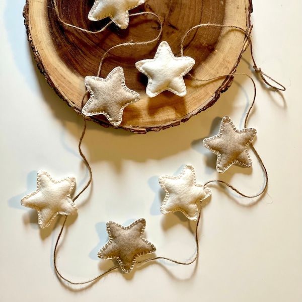 Neutral Felt Star Garland | Bohemian Neutral Star Garland | Wall Hanging | Nursery Garland | Boho Decor | White and Beige